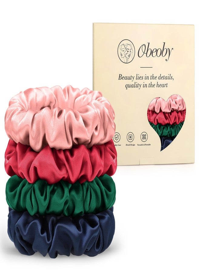 obeoby 4Pcs Mulberry Silk Hair Scrunchies, Red Gifts for Women Girls Silk Hair Ties for Hair Sleep for Frizz Breakage - Image 1